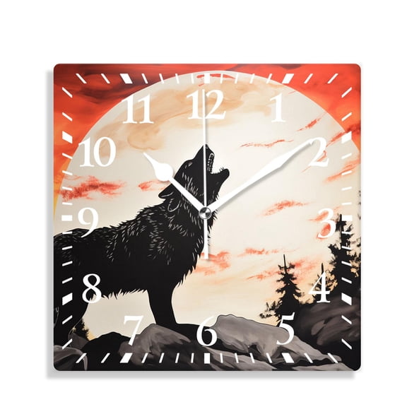 10 Inch Wall Clock Battery Operated Silent Clock Decorative for Office, Kitchen, Outdoor, Living RoomWolf Full Moon Blue Night Galaxy Starry Sky Creative