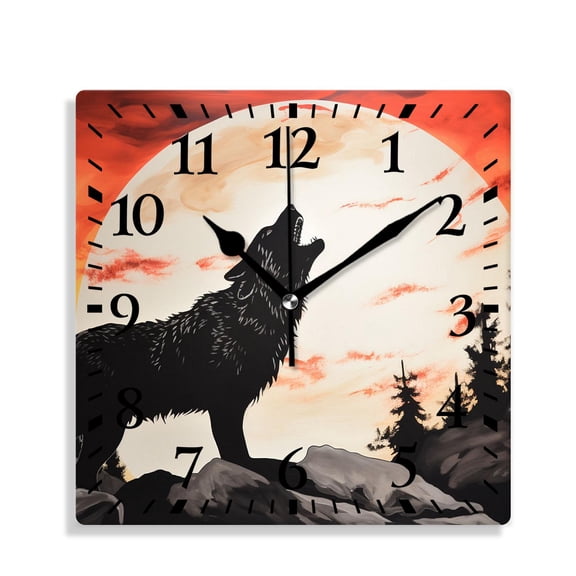10 Inch Wall Clock Battery Operated Silent Clock Decorative for Office, Kitchen, Outdoor, Living RoomWolf Full Moon Blue Night Galaxy Starry Sky Creative