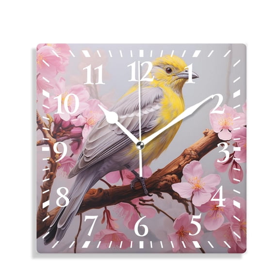 10 Inch Wall Clock Battery Operated Silent Clock Decorative for Office, Kitchen, Outdoor, Living RoomYellow Bird Nest Egg Beautiful Flower Floral Print Beautiful