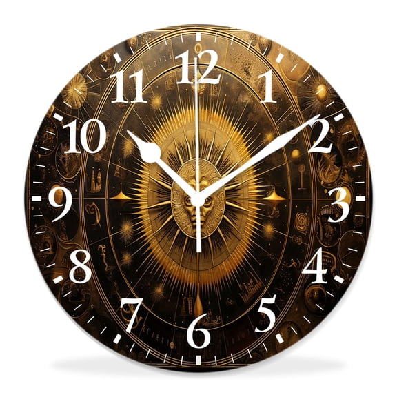 10 Inch Wall Clock Battery Operated Silent Clock Decorative for Office, Kitchen, Outdoor, Living RoomZodiac Constellation Signs in Circle Sun Moon Graceful
