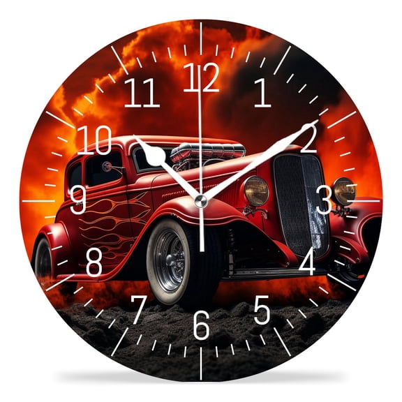 10 Inch Wall Clock Battery Operated Silent Clock Decorative for Office, Kitchen, Outdoor, Living Room，3D Car Vintage Art