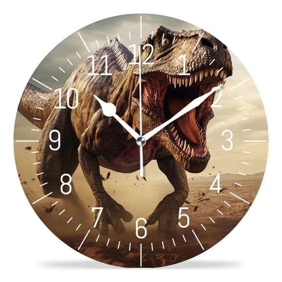 10 Inch Wall Clock Battery Operated Silent Clock Decorative for Office, Kitchen, Outdoor, Living Room，3D Tyrannosaurus Rex Scene Drawing