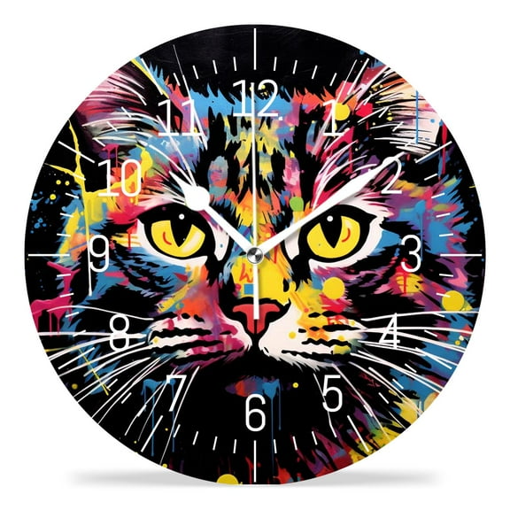 10 Inch Wall Clock Battery Operated Silent Clock Decorative for Office, Kitchen, Outdoor, Living RoomA Colorful Cat Picture