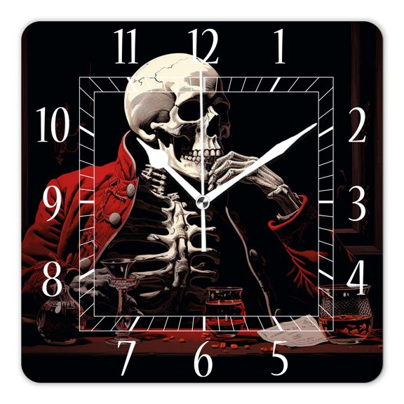 10 Inch Wall Clock Battery Operated Silent Clock Decorative for Office, Kitchen, Outdoor, Living RoomA Skeleton in Hat Beautiful