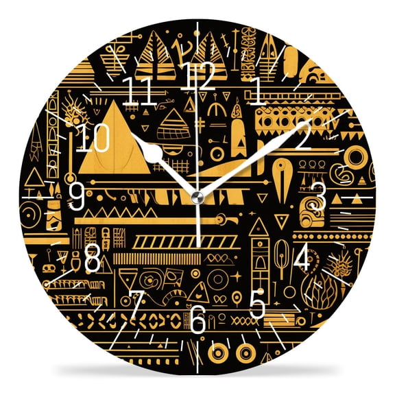 10 Inch Wall Clock Battery Operated Silent Clock Decorative for Office, Kitchen, Outdoor, Living RoomAfrican Print Gold And Black Color Grunge Style