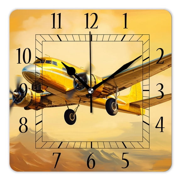 10 Inch Wall Clock Battery Operated Silent Clock Decorative for Office, Kitchen, Outdoor, Living Room，Airliner Cloud Plane Sunset Elegant