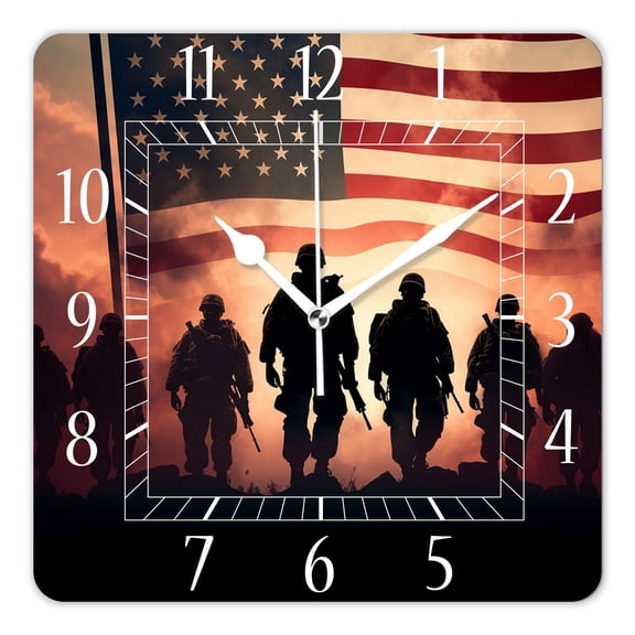 10 Inch Wall Clock Battery Operated Silent Clock Decorative for Office, Kitchen, Outdoor, Living RoomAmerican Soldier Armed Forces Day Creative
