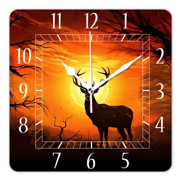 10 Inch Wall Clock Battery Operated Silent Clock Decorative for Office, Kitchen, Outdoor, Living RoomAntlers Hugging Sunset Silhouette Exquisite