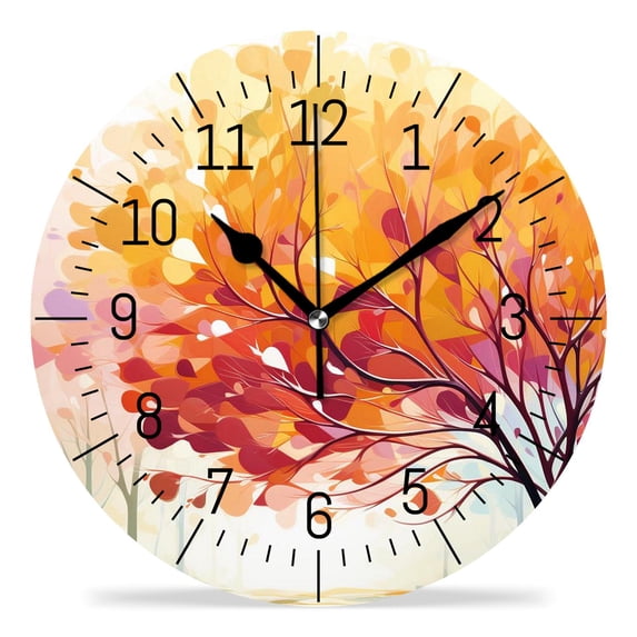 10 Inch Wall Clock Battery Operated Silent Clock Decorative for Office, Kitchen, Outdoor, Living Room,Autumn Multicolored Forest Creative