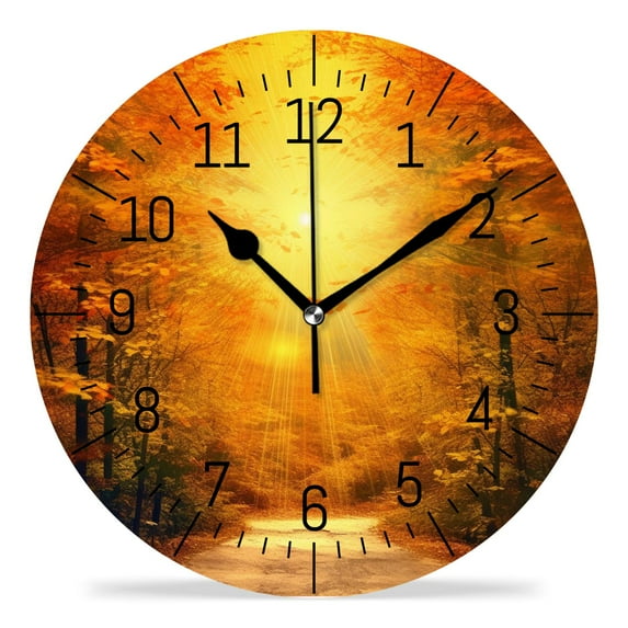 10 Inch Wall Clock Battery Operated Silent Clock Decorative for Office, Kitchen, Outdoor, Living Room,Autumn Path Lovely Pattern