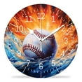 thumbnail image 1 of 10 Inch Wall Clock Battery Operated Silent Clock Decorative for Office, Kitchen, Outdoor, Living Room，Baseball in Water And Fire Print, 1 of 4