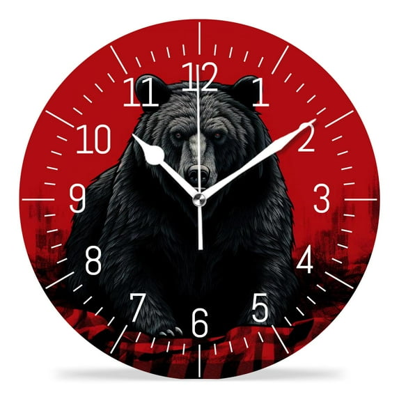 10 Inch Wall Clock Battery Operated Silent Clock Decorative for Office, Kitchen, Outdoor, Living Room,Bear Buffalo Plaids Cute