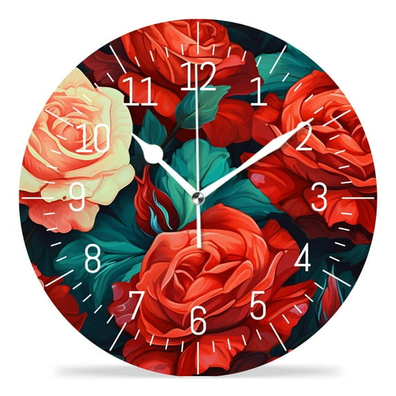 10 Inch Wall Clock Battery Operated Silent Clock Decorative for Office, Kitchen, Outdoor, Living Room,Beautiful Bouquets of Roses Beautiful Design
