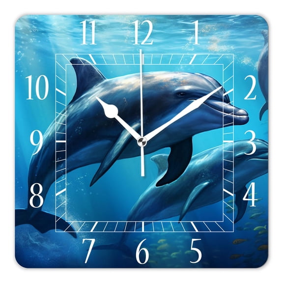 10 Inch Wall Clock Battery Operated Silent Clock Decorative for Office, Kitchen, Outdoor, Living RoomBeautiful Dolphin Ocean Sea Coral Reef Creative