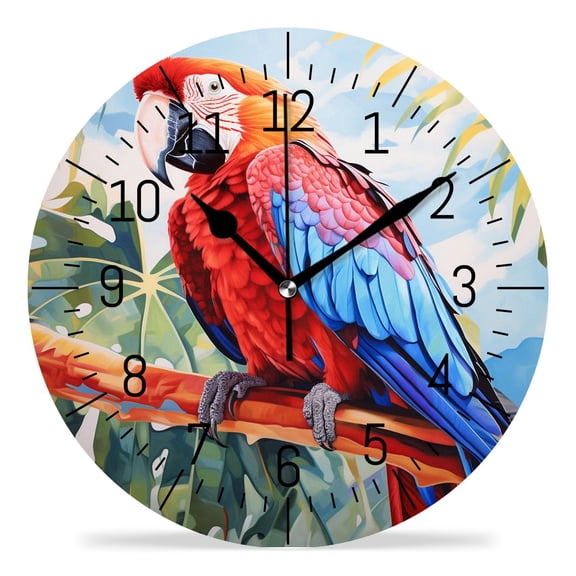 10 Inch Wall Clock Battery Operated Silent Clock Decorative for Office, Kitchen, Outdoor, Living RoomBeautiful Parrot Image