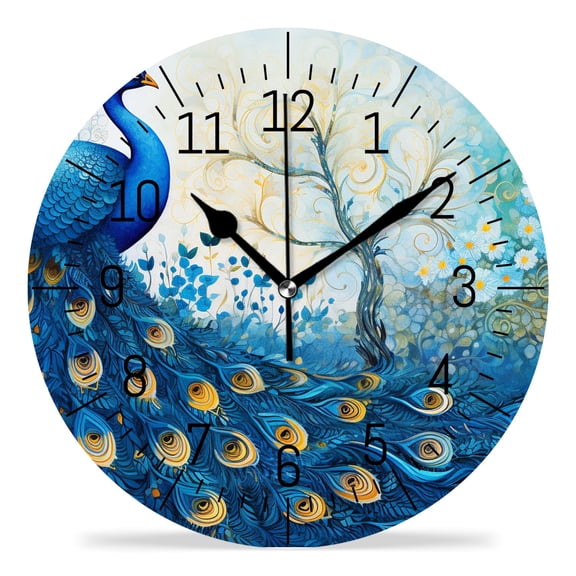 10 Inch Wall Clock Battery Operated Silent Clock Decorative for Office, Kitchen, Outdoor, Living Room，Beautiful Peacock Beautiful