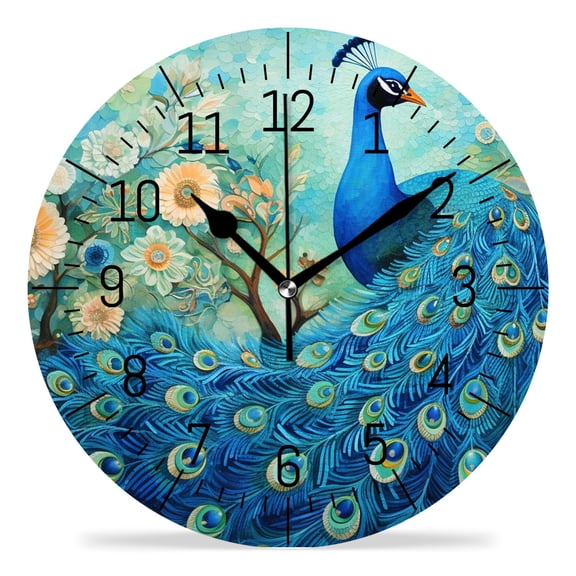 10 Inch Wall Clock Battery Operated Silent Clock Decorative for Office, Kitchen, Outdoor, Living RoomBeautiful Peacock Design