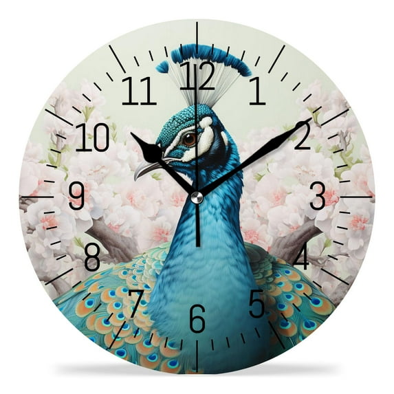 10 Inch Wall Clock Battery Operated Silent Clock Decorative for Office, Kitchen, Outdoor, Living Room,Beautiful Peacock Multicolor