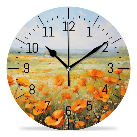 10 Inch Wall Clock Battery Operated Silent Clock Decorative for Office, Kitchen, Outdoor, Living Room,Beautiful Red Poppies Flowers Creative Design
