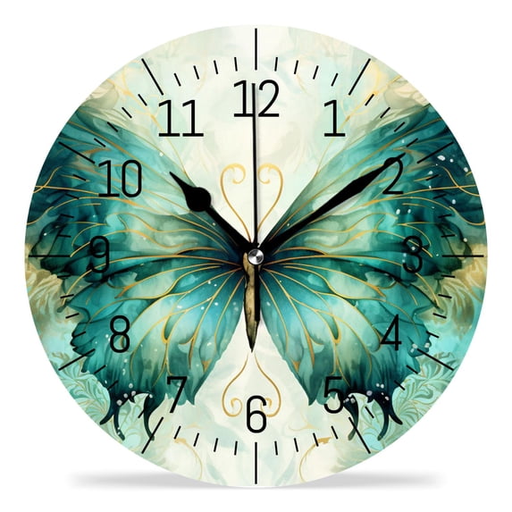 10 Inch Wall Clock Battery Operated Silent Clock Decorative for Office, Kitchen, Outdoor, Living Room,Bird Feather Butterfly Painting