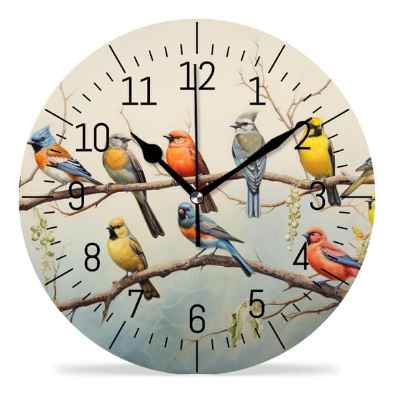 10 Inch Wall Clock Battery Operated Silent Clock Decorative for Office, Kitchen, Outdoor, Living RoomBirds Flowers Twigs Branches 3D Print