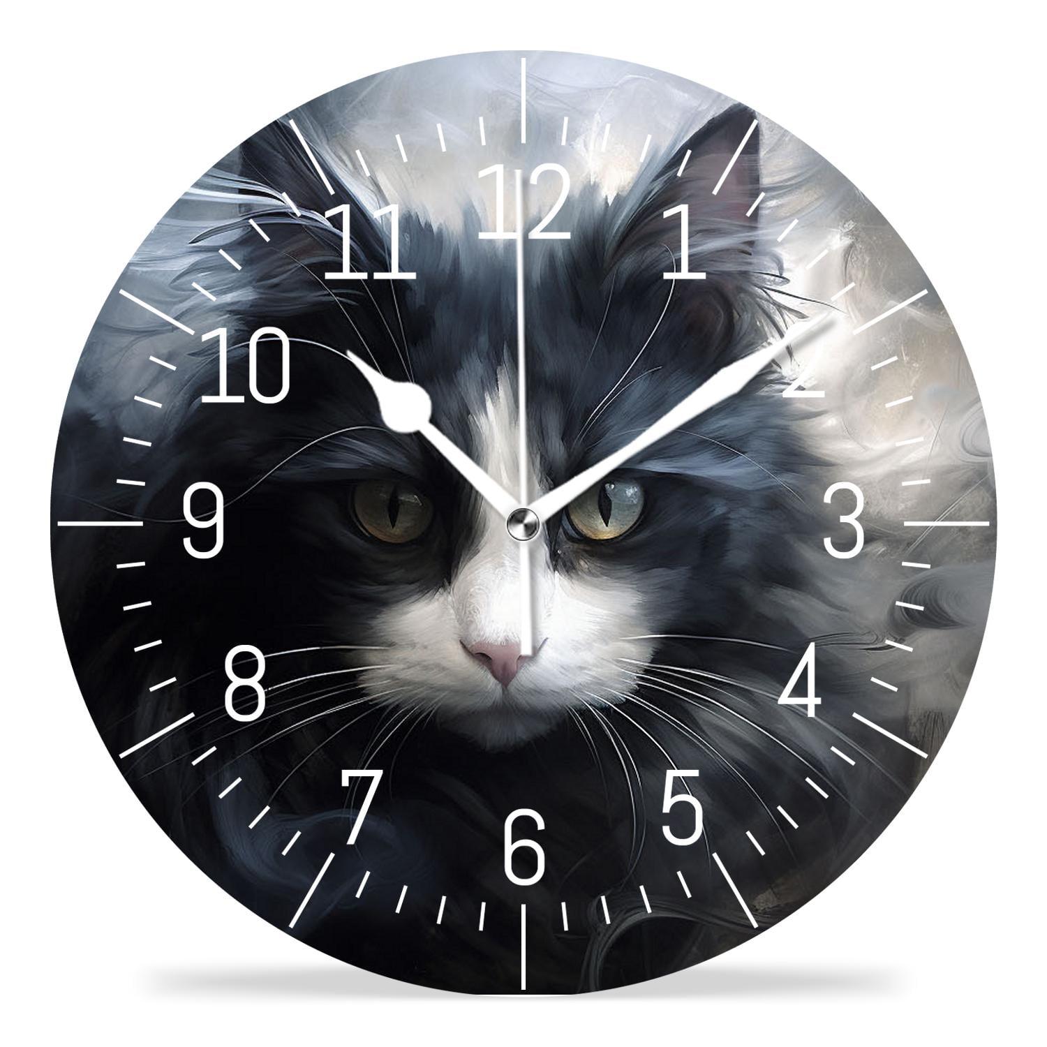 10 Inch Wall Clock Battery Operated Silent Clock Decorative for Office, Kitchen, Outdoor, Living Room，Black Cat Kitten Maine Coon Animal Creative