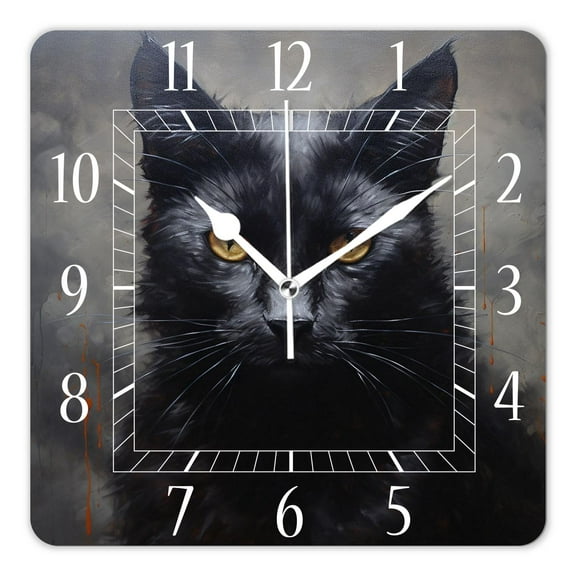 10 Inch Wall Clock Battery Operated Silent Clock Decorative for Office, Kitchen, Outdoor, Living RoomBlack Cat Kitten Maine Coon Animal Design