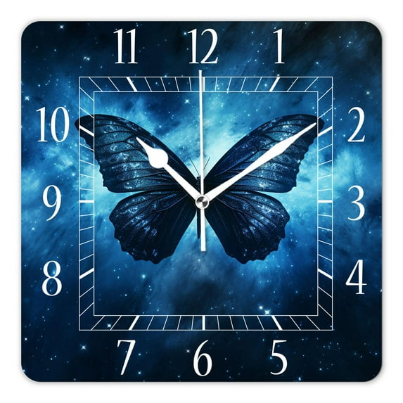 10 Inch Wall Clock Battery Operated Silent Clock Decorative for Office, Kitchen, Outdoor, Living Room,Blue Butterfly Design