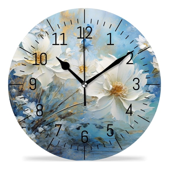 10 Inch Wall Clock Battery Operated Silent Clock Decorative for Office, Kitchen, Outdoor, Living Room,Blue Flowers in A Bouquet Floral Print
