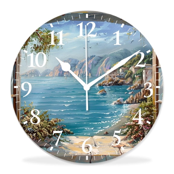 10 Inch Wall Clock Battery Operated Silent Clock Decorative for Office, Kitchen, Outdoor, Living RoomBlue Ocean Beach Elaborate