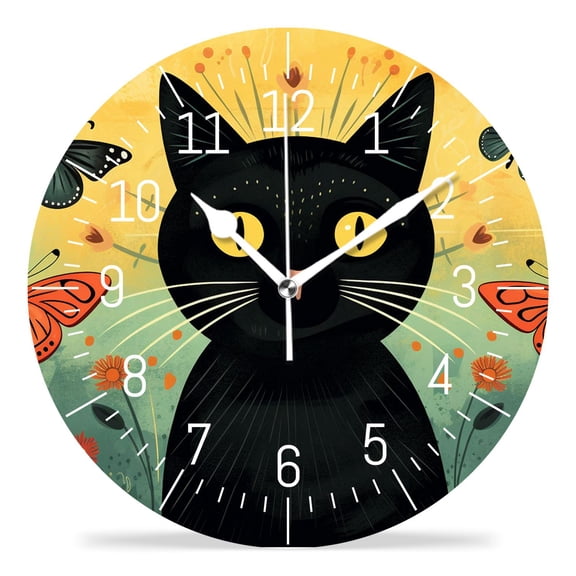 10 Inch Wall Clock Battery Operated Silent Clock Decorative for Office, Kitchen, Outdoor, Living RoomCartoon Cat Kitten Bee Love Pattern