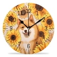 thumbnail image 1 of 10 Inch Wall Clock Battery Operated Silent Clock Decorative for Office, Kitchen, Outdoor, Living Room，Cartoon Dog Sunflower Yellow Beautiful Design, 1 of 4