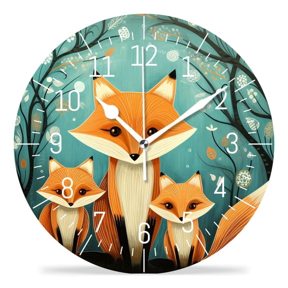 10 Inch Wall Clock Battery Operated Silent Clock Decorative for Office, Kitchen, Outdoor, Living RoomCartoon Fox Blue Image