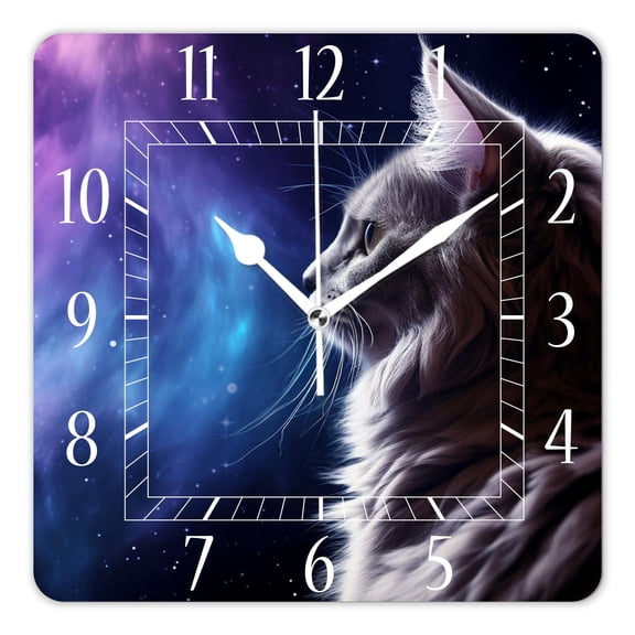 10 Inch Wall Clock Battery Operated Silent Clock Decorative for Office, Kitchen, Outdoor, Living RoomCat in Space Planet Image