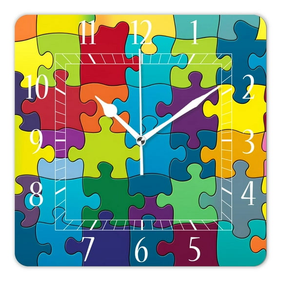 10 Inch Wall Clock Battery Operated Silent Clock Decorative for Office, Kitchen, Outdoor, Living RoomColor Puzzle Pattern Beautiful
