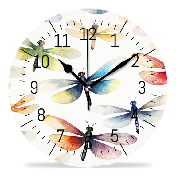 10 Inch Wall Clock Battery Operated Silent Clock Decorative for Office, Kitchen, Outdoor, Living Room,Colorful Dragonfly Pattern Beautiful