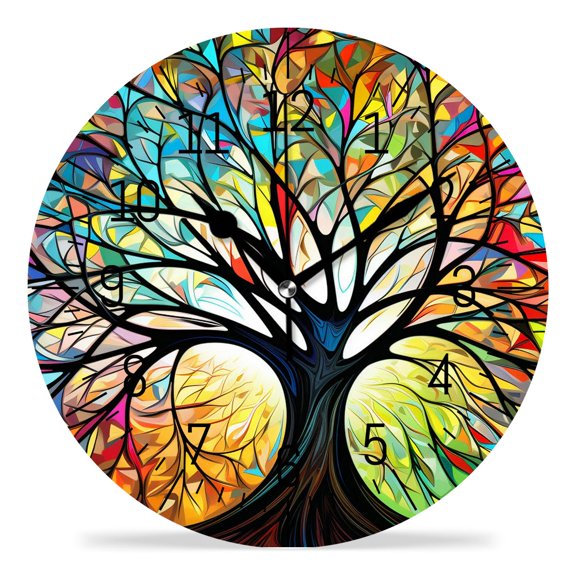10 Inch Wall Clock Battery Operated Silent Clock Decorative for Office, Kitchen, Outdoor, Living RoomColorful Graffiti Life Tree Exquisite