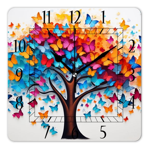 10 Inch Wall Clock Battery Operated Silent Clock Decorative for Office, Kitchen, Outdoor, Living Room,Colorful Love Heart Tree Butterfly Picture