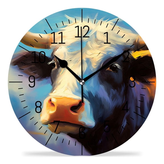 10 Inch Wall Clock Battery Operated Silent Clock Decorative for Office, Kitchen, Outdoor, Living Room，Cow Oil Painting Exquisite