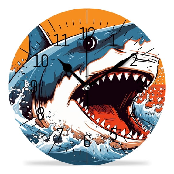 10 Inch Wall Clock Battery Operated Silent Clock Decorative for Office, Kitchen, Outdoor, Living Room,Creative Shark attack Cute Design