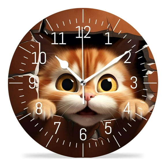 10 Inch Wall Clock Battery Operated Silent Clock Decorative for Office, Kitchen, Outdoor, Living RoomCute Cat Kitten Print Animal Funny Picture