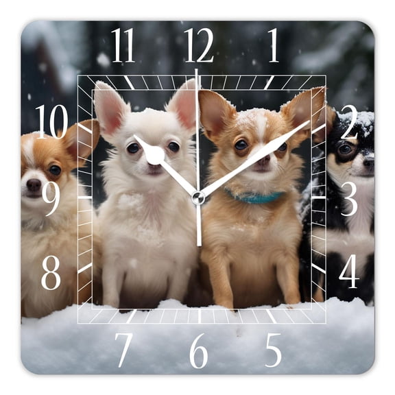 10 Inch Wall Clock Battery Operated Silent Clock Decorative for Office, Kitchen, Outdoor, Living RoomCute Chihuahuas Dog Pattern