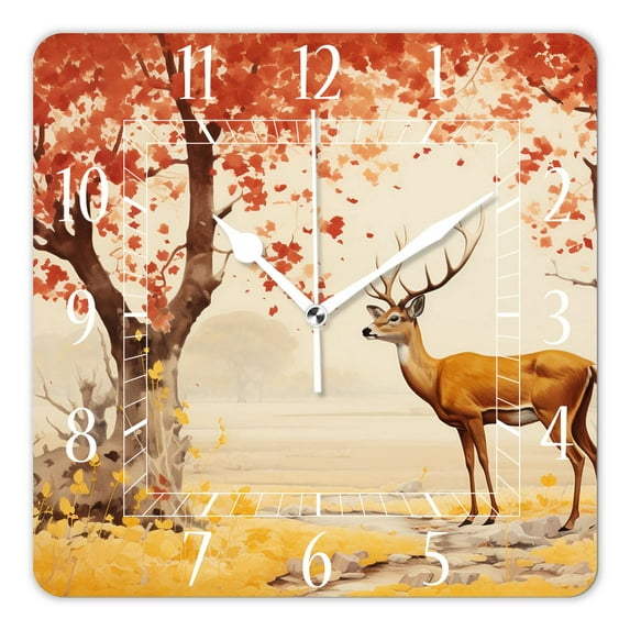 10 Inch Wall Clock Battery Operated Silent Clock Decorative for Office, Kitchen, Outdoor, Living Room,Deer Silhouette Autumn Woods Colorful