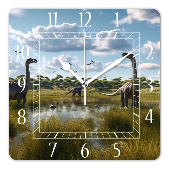 10 Inch Wall Clock Battery Operated Silent Clock Decorative for Office, Kitchen, Outdoor, Living RoomDinosaur Play Scene Beautiful