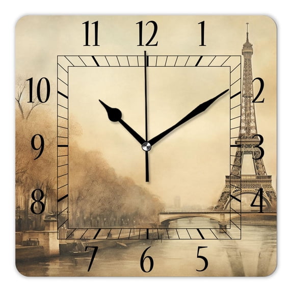 10 Inch Wall Clock Battery Operated Silent Clock Decorative for Office, Kitchen, Outdoor, Living Room,Eiffel Tower Retro Paris Cute Drawing