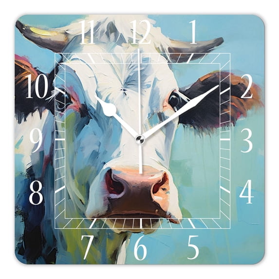 10 Inch Wall Clock Battery Operated Silent Clock Decorative for Office, Kitchen, Outdoor, Living Room,Farm Dairy Cow on Blue Multicolor