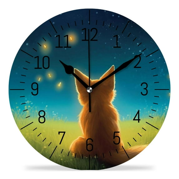10 Inch Wall Clock Battery Operated Silent Clock Decorative for Office, Kitchen, Outdoor, Living Room，Fox And Stars Autumn Multicolor