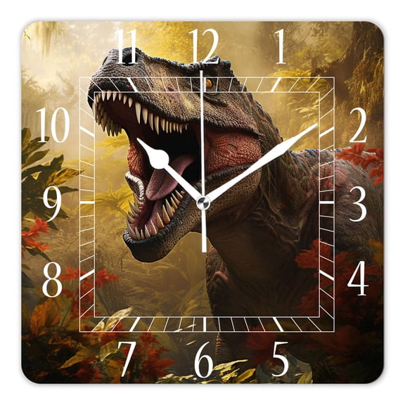 10 Inch Wall Clock Battery Operated Silent Clock Decorative for Office, Kitchen, Outdoor, Living RoomFunny 3D Dinosaur Art