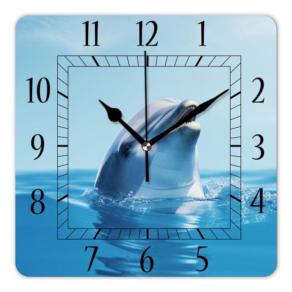 10 Inch Wall Clock Battery Operated Silent Clock Decorative for Office, Kitchen, Outdoor, Living RoomFunny Dolphin Swimming Drawing