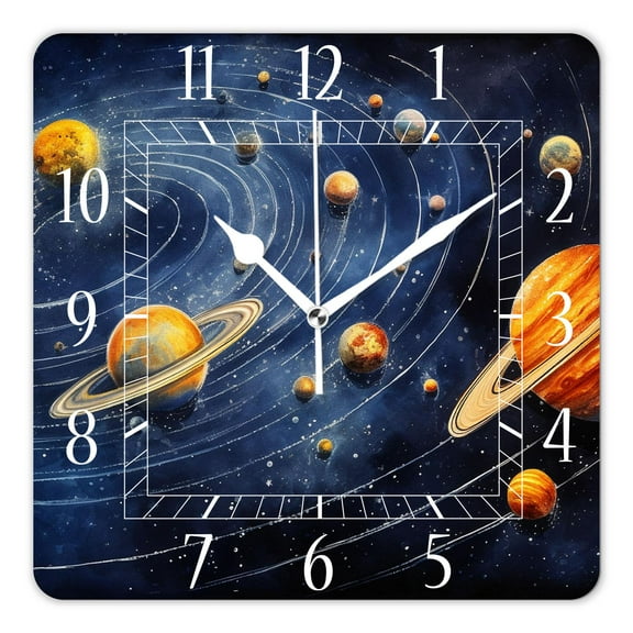 10 Inch Wall Clock Battery Operated Silent Clock Decorative for Office, Kitchen, Outdoor, Living RoomGalaxy Solar System Planets Multicolor